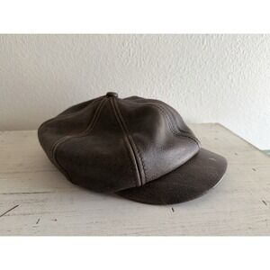 Wilsons Leather Hat Black Leather Suede Lined Mens Newsboy Cabbie Flat Cap